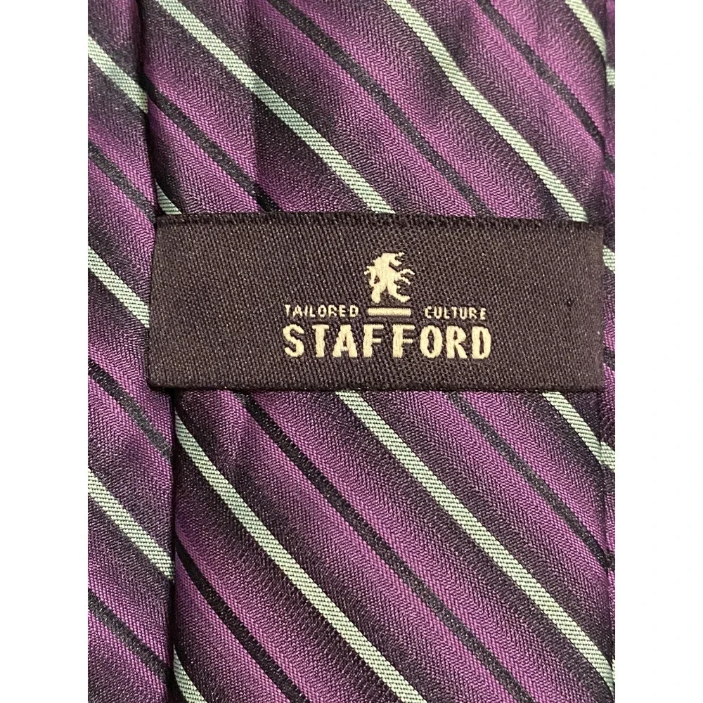 Stafford Men's Necktie Silk Black/Purple/Mint Classic Stripes Work /Special Even